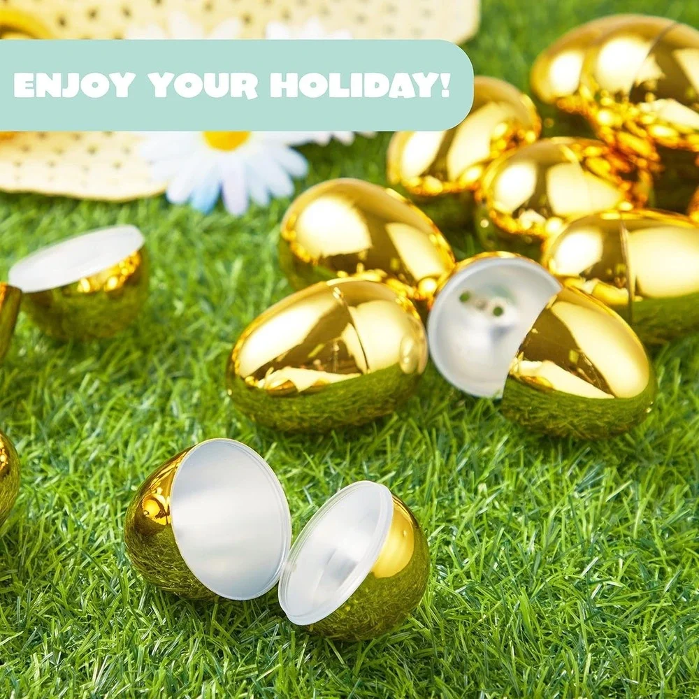 JOYIN 36Pcs Gold Easter Eggs – Metallic Fillable‎ Plastic Basket Stuffer